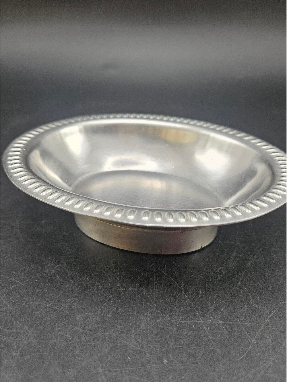 Wilton Armetale Flutes Pearls Oval Footed Snack Bowl 5.5" RWP Pewter Metal Dish